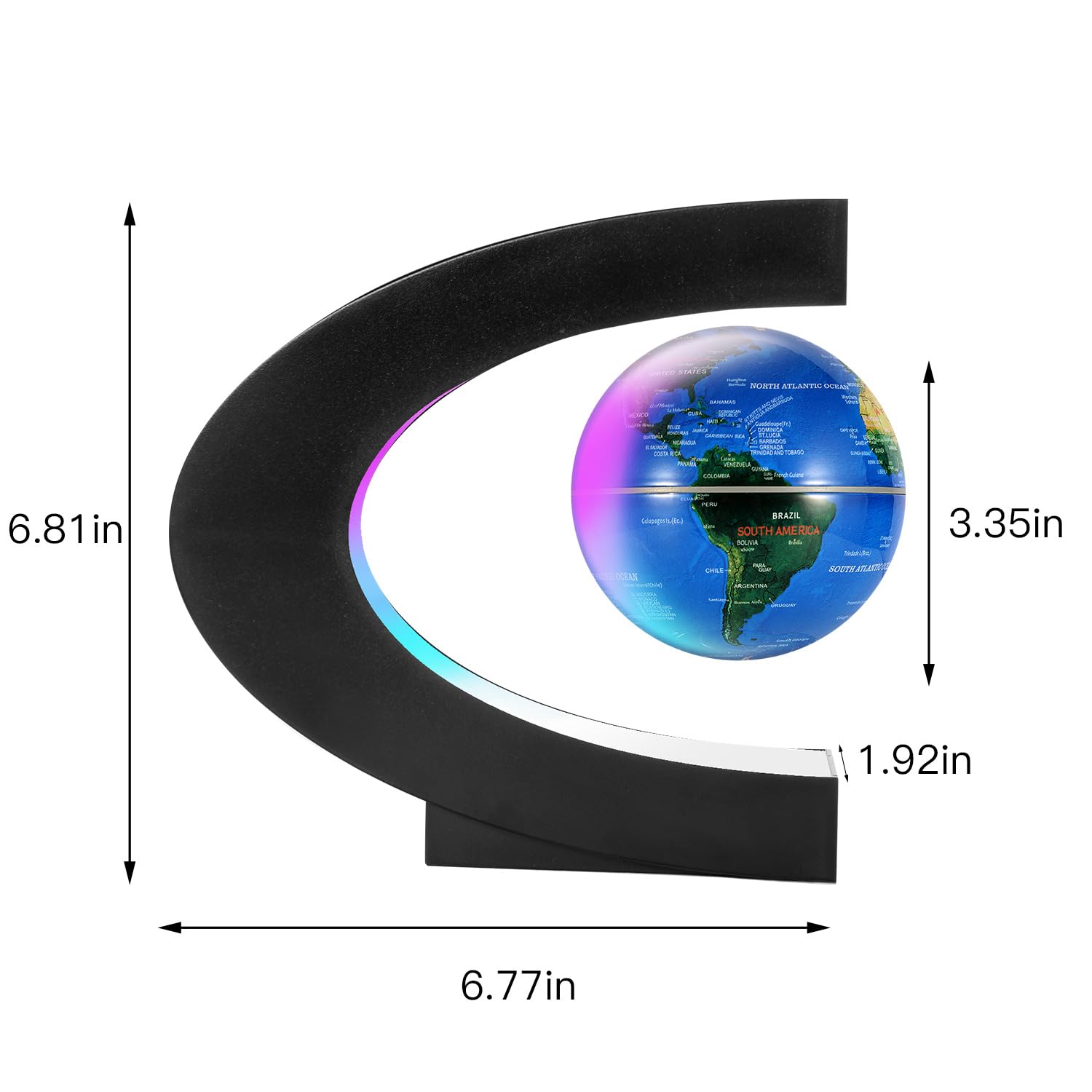 Gresus Magnetic Levitating World Map Globe with LED C-Frame – Modern Desk Decor Gift