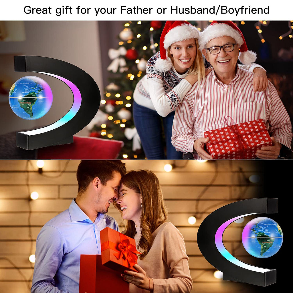 Gresus Magnetic Levitating World Map Globe with LED C-Frame – Modern Desk Decor Gift