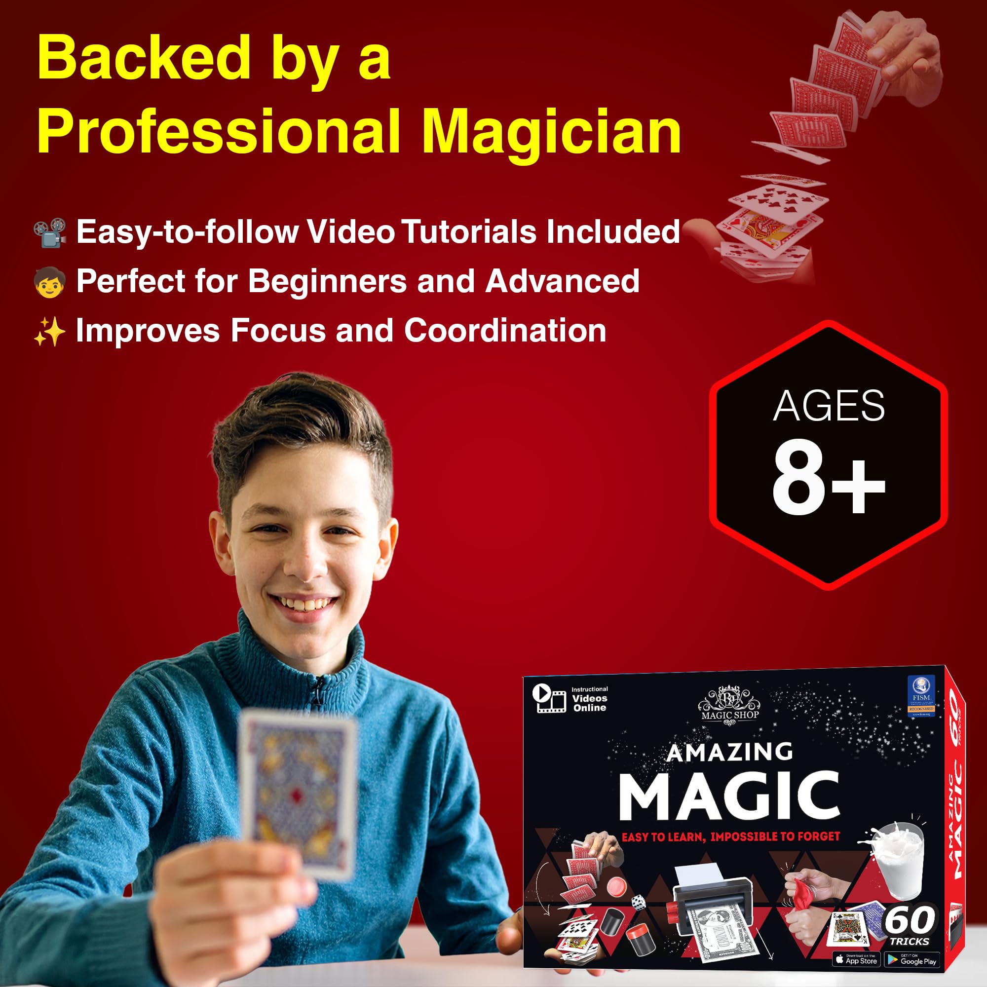 RA MAGIC SHOP - Amazing Magic Set for Kids 8+ | 60 Tricks with Video Guides